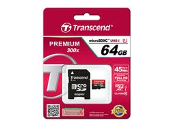   64Gb Transcend microSDXC Class 10 UHS-I 300x (Premium) +Adapter